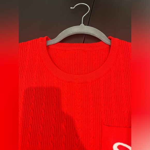 Sandro Paris Dorian Cropped Red Sweater Embroidered Monogram S Pocket Cable Knit - Picture 3 of 16
